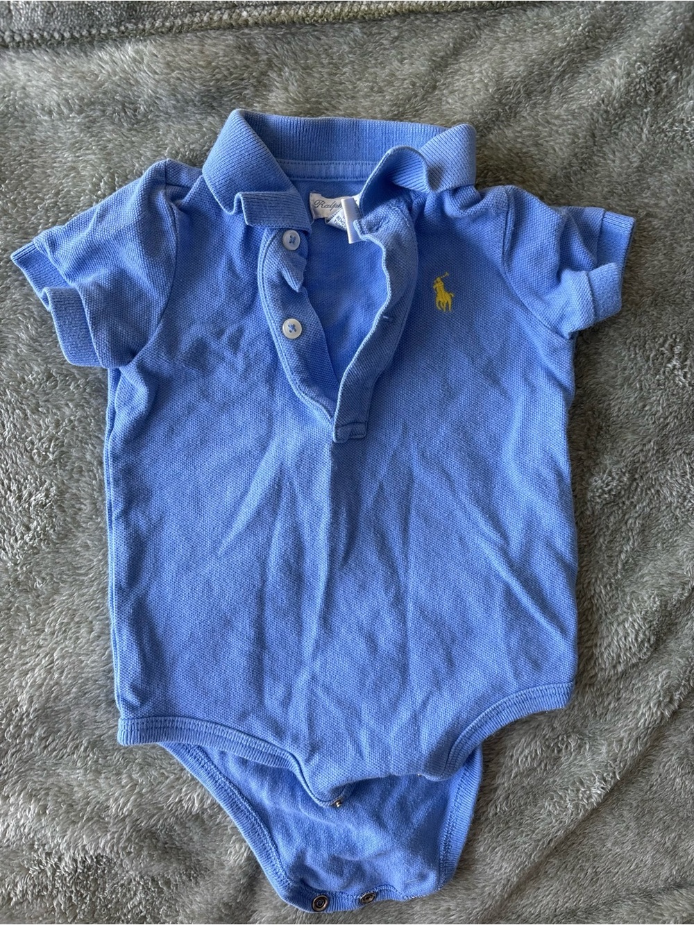 Ralph Lauren Blue Polo Bodysuit with Yellow Logo